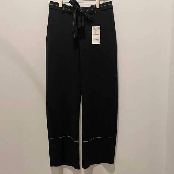 Zara Tie Belt Striped Wide Leg Pants - Picture 7 of 9